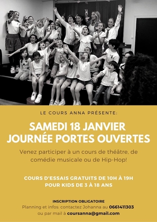 Profitez des Portes Ouvertes des Cours Anna et participez à un cours gratuit pour les enfants et ado de 4 à 18 ans ce Samedi 18 Janvier 2020